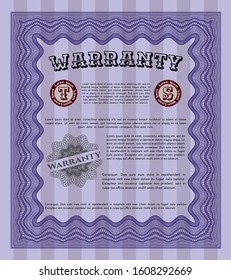 Violet Formal Warranty Certificate template. Money style design. Customizable, Easy to edit and change colors. With guilloche pattern. 