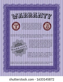 Violet Formal Warranty Certificate template. With complex background. Excellent design. Detailed. 