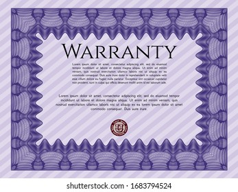 Violet Formal Warranty Certificate template. Complex background. Excellent design. Customizable, Easy to edit and change colors. 