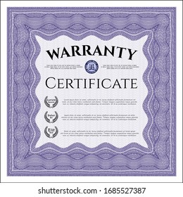 Violet Formal Warranty Certificate template. With complex linear background. Customizable, Easy to edit and change colors. Money design. 