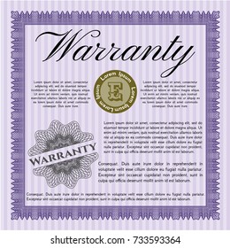 Violet Formal Warranty Certificate template. Detailed. Complex background. Artistry design. 
