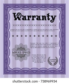 Violet Formal Warranty Certificate template. Lovely design. Easy to print. Detailed. 