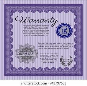 Violet Formal Warranty Certificate template. With quality background. Customizable, Easy to edit and change colors. Sophisticated design. 