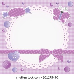 violet frame with bow, candy and butterfly