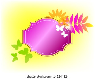 violet frame with flowers and butterflies
