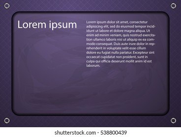 violet frame. The screen for writing text. Scratched frame information booth. Abstract vector background