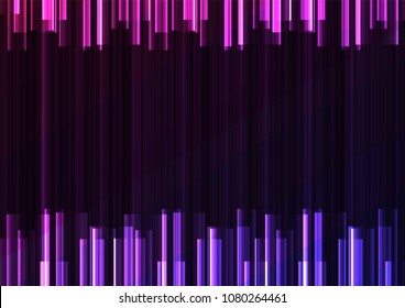 violet frequency bar overlap in dark background, stripe layer backdrop, technology template, vector illustration