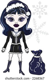 Violet is a fun character illustration of a Gothic Mrs. Clause. She has distinctive and beautiful large Violet eyes. The illustration is layered and easy to edit.