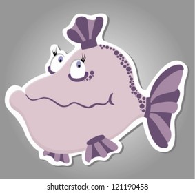 Violet funny fish (cartoon)