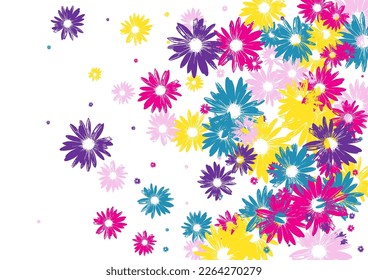 Violet Garden Background White Vector. Flowers Holiday Print. Color Daisy Element. Imaginative Banner. Duplicate Multi-colored Leaf.