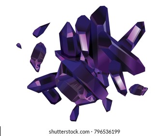 Violet gems isolated on white. Purple Quartz Crystals. Purple stones mineral amethyst quartz