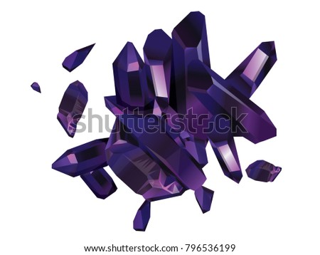 Violet gems isolated on white. Purple Quartz Crystals. Purple stones mineral amethyst quartz