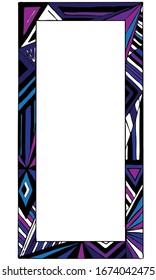 Violet geometric frame with triangles of different shapes, rectangular frame on a white isolated background with copy space. For presentations, typography, inscriptions, booklets, stickers, print.