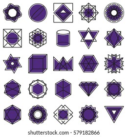 Violet Geometric Shapes Icons Vector Set