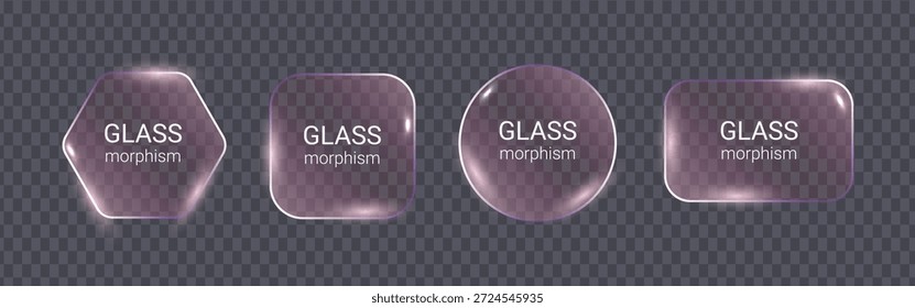Formas de Interface do Usuário de Glassmorfismo Violeta Definidas em Plano de Fundo Transparente