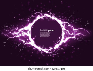 Violet glitter party poster abstract layout with circle surrounded by lightnings luxurious pattern. Vector illustration