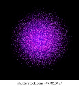 Violet glitter splash on black background. Vector illustration.