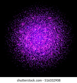 Violet glitter splash on black background. Vector illustration.