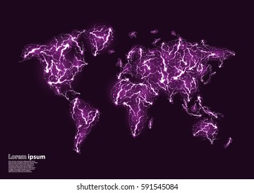Violet glittering image of a planet Earth formed by lightnings. Vector illustration