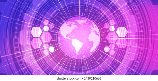 Violet Global Network Future Technology Background; Digital Hi-tech and Communication Concept design; Vector illustration.