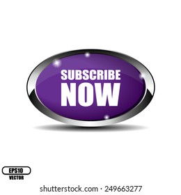 Violet Glossy Metallic Border Style Subscribe Now Icon, Badge, Button, Label or Sticker Isolated on White Background. Vector illustration
