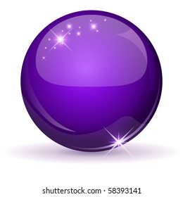 Violet glossy sphere isolated on white.