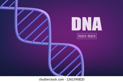 Violet glowing background of realistic 3d dna molecular structure. Chemical and medical science for the health of genes and dna, vector illustration background.