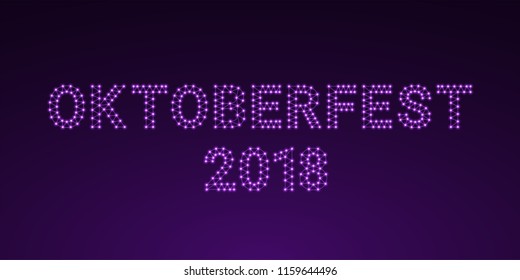 Violet Glowing inscription of Oktoberfest 2018. Minimalistic Vector banner for Oktoberfest holiday. Letters consisting of Lines, Polygonal structure and Glowing knots