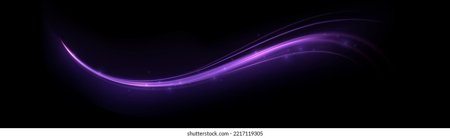 Violet glowing shiny lines effect vector background. Luminous white lines of speed. Light glowing effect. Light trail wave, fire path trace line and incandescence curve twirl.