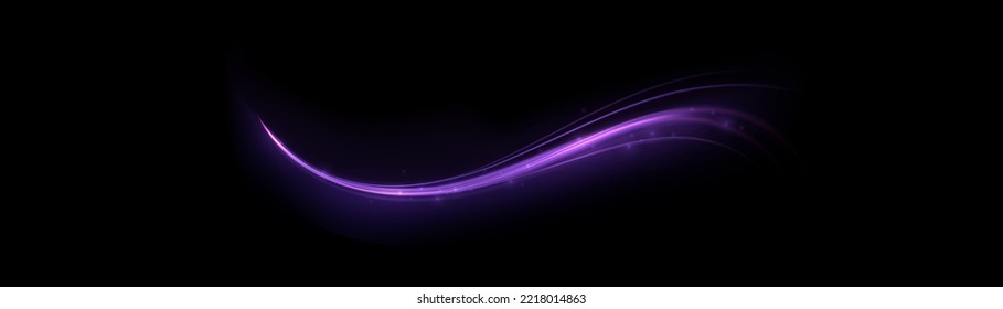 Violett leuchtende Linien wirken Vektorhintergrund. Leuchtende weiße Geschwindigkeitslinien. Lichterscheinung. Lichtspurwelle, Brandspurlinie und Bruchkurve drehen.