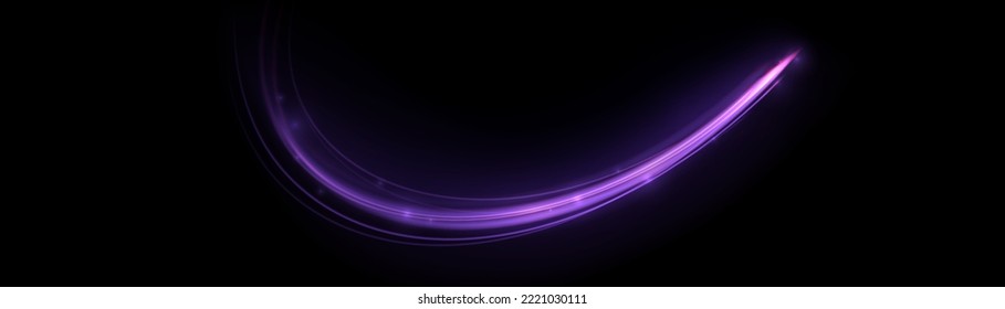 Violet glowing shiny lines effect vector background. Luminous white lines of speed. Light glowing effect. Light trail wave, fire path trace line and incandescence curve twirl.