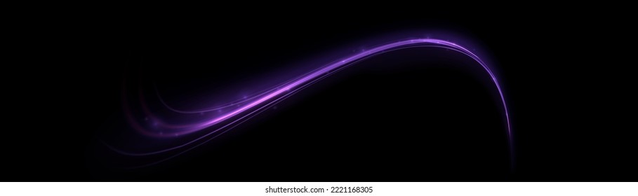 Fondo vectorial de efecto de líneas brillantes violetas. Luminosas líneas blancas de velocidad. Efecto luminoso. Ola ligera de senderos, línea de trazos de senderos de incendios y giro de la curva de incandescencia.