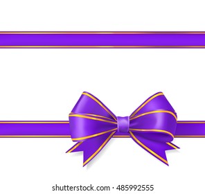 violet with gold ribbon bow on white. vector illustration