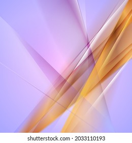 Violet and golden smooth stripes abstract tech background. Modern glossy vector design