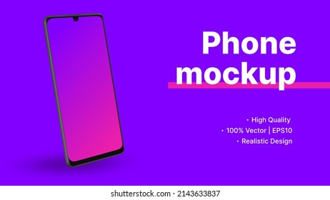 Violet Gradient Phone Mockup. Realistic Smartphone in Diagonal Perspective. Design for Presentation. Vector illustration