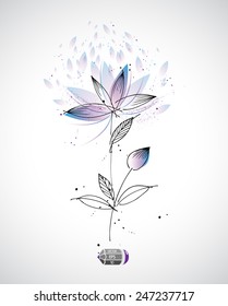 Violet, graphic flower on white background