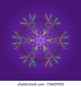 Violet, gray and green snow on violet, gray and green colors. Abstract wallpaper, wrapping decoration. Snowflake simple. Symbol of winter, Merry Christmas holiday, Happy New Year celebration Vector.