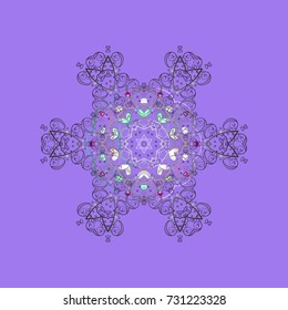Violet, gray and neutral snow on violet, gray, neutral colors. Abstract wallpaper, wrapping decoration. Snowflake simple. Symbol of winter, Merry Christmas holiday, Happy New Year celebration Vector.