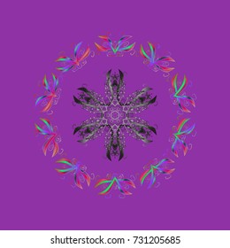 Violet, gray and purple snow on violet, gray and purple colors. Snowflake simple. Symbol of winter, Merry Christmas holiday, Happy New Year celebration Vector. Abstract wallpaper, wrapping decoration.