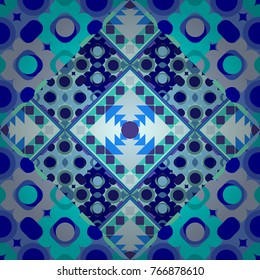 Violet, green and blue abstract background painted geometry shine and layer element seamless pattern. Vector illustration.