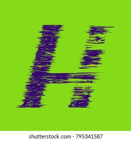 violet green Letter H, creative alphabet in glitch effect on a green background