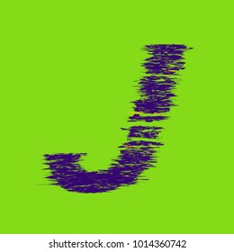 violet green Letter J, creative alphabet in glitch effect on a green background