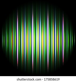 Violet and green light and stripes moving fast over black background