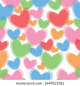 Violet Green Multicolor Hearts Modern Art Pattern. Wallpaper illustration with diverse hearts, gay pride background print.