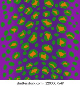 Violet, green and orange leopard skin imitation. Wild animal vector seamless pattern.