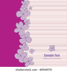 Violet greeting card with abstract flowers