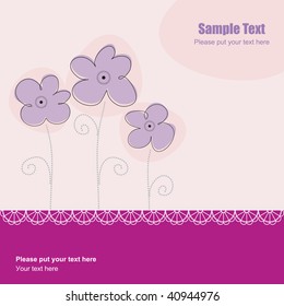Violet greeting card with abstract flowers