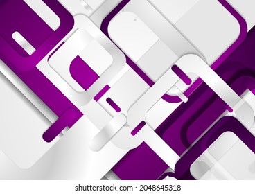 Violet and grey abstract paper squares tech background. Futuristic geometric vector design