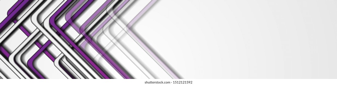 Violet and grey contrast stripes abstract tech background. Vector geometric header design