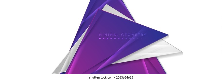 Violet and grey shiny glossy triangles abstract geometry background. Technology vector banner design